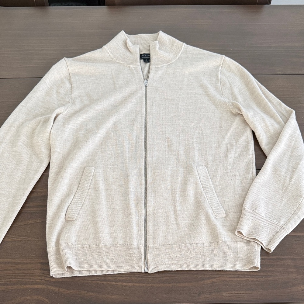 J. Crew Men's Merino Wool Beige Zip-Up Sweater